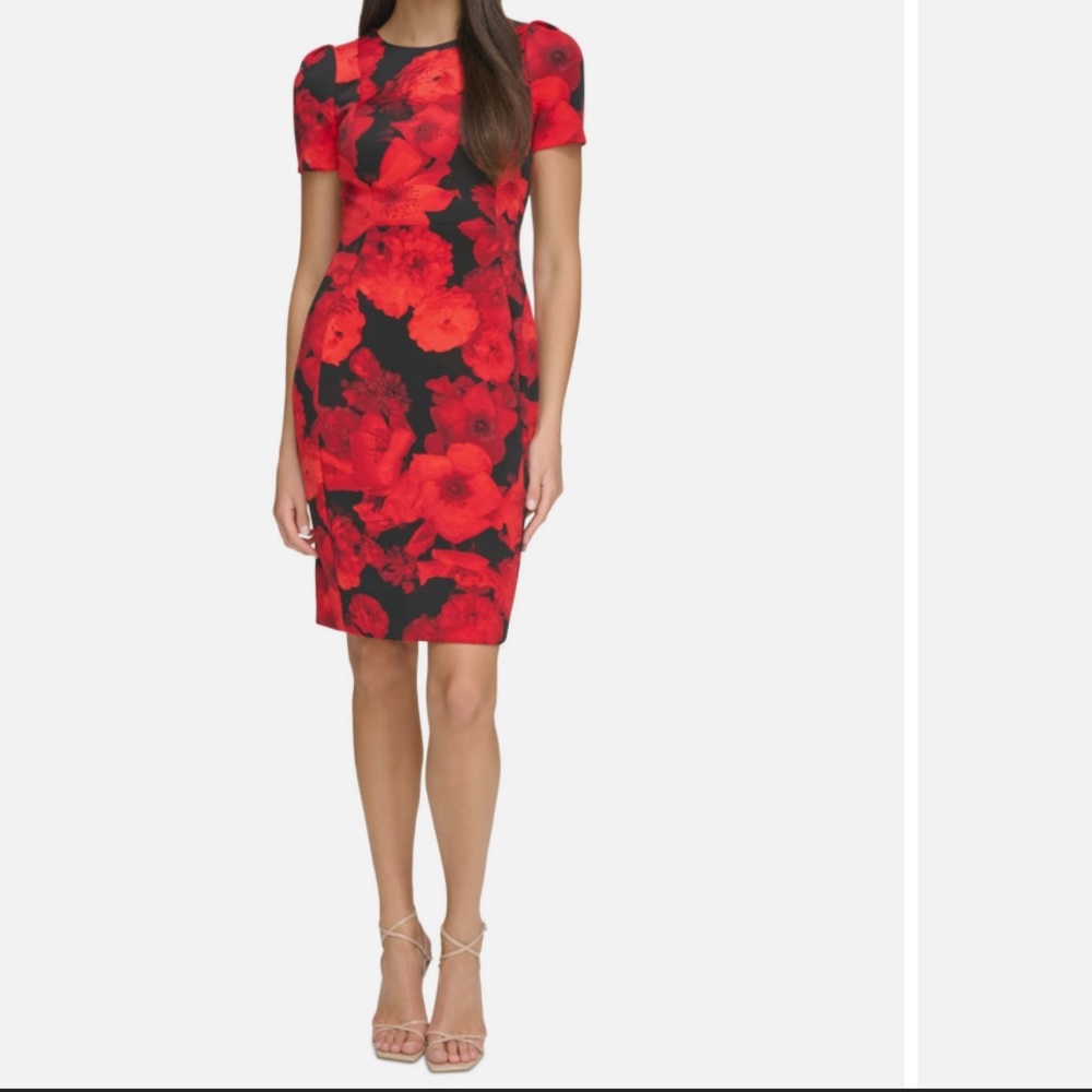 Spring 
Calvin Klein Red Floral Dress